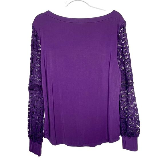 AMARYLLIS Crochet Lace Long Sleeve Blouse Pullover Crewneck Purple Plus Size 1XL - Picture 4 of 9